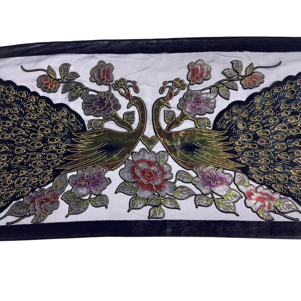 Amiee Lynn Black Blue Scarf Burnout Velvet Peacock Fringe Trim